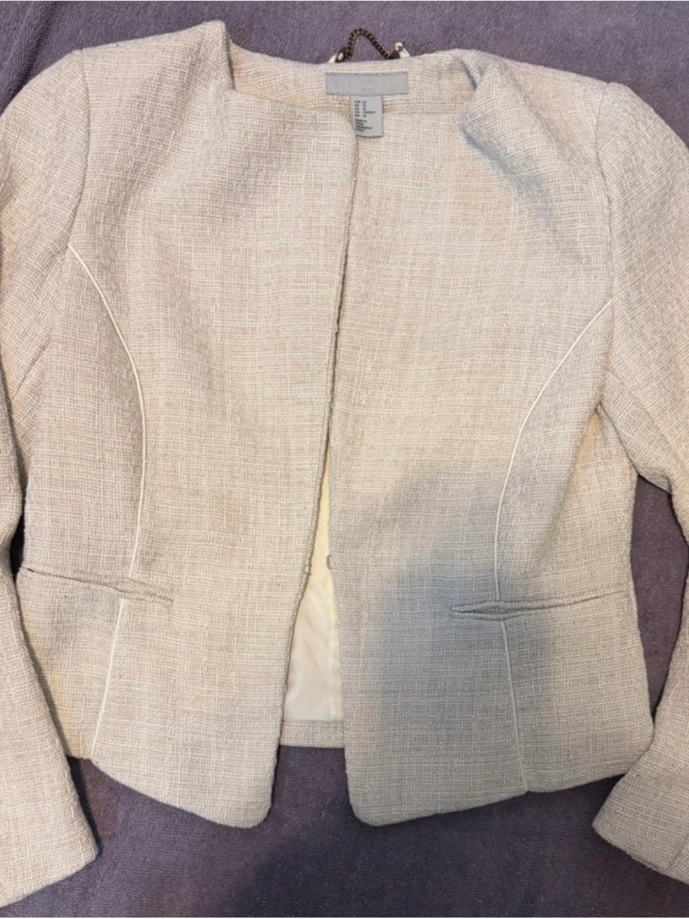 H&M Cream Tweed Open-Front Blazer